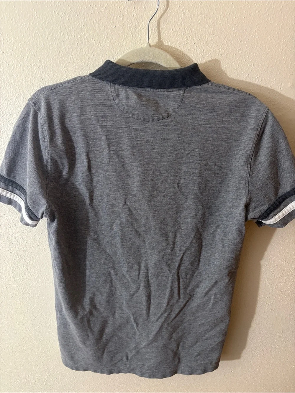 Banana Republic Gray Polo with Dark Contrast Collar and Striped Cuffs